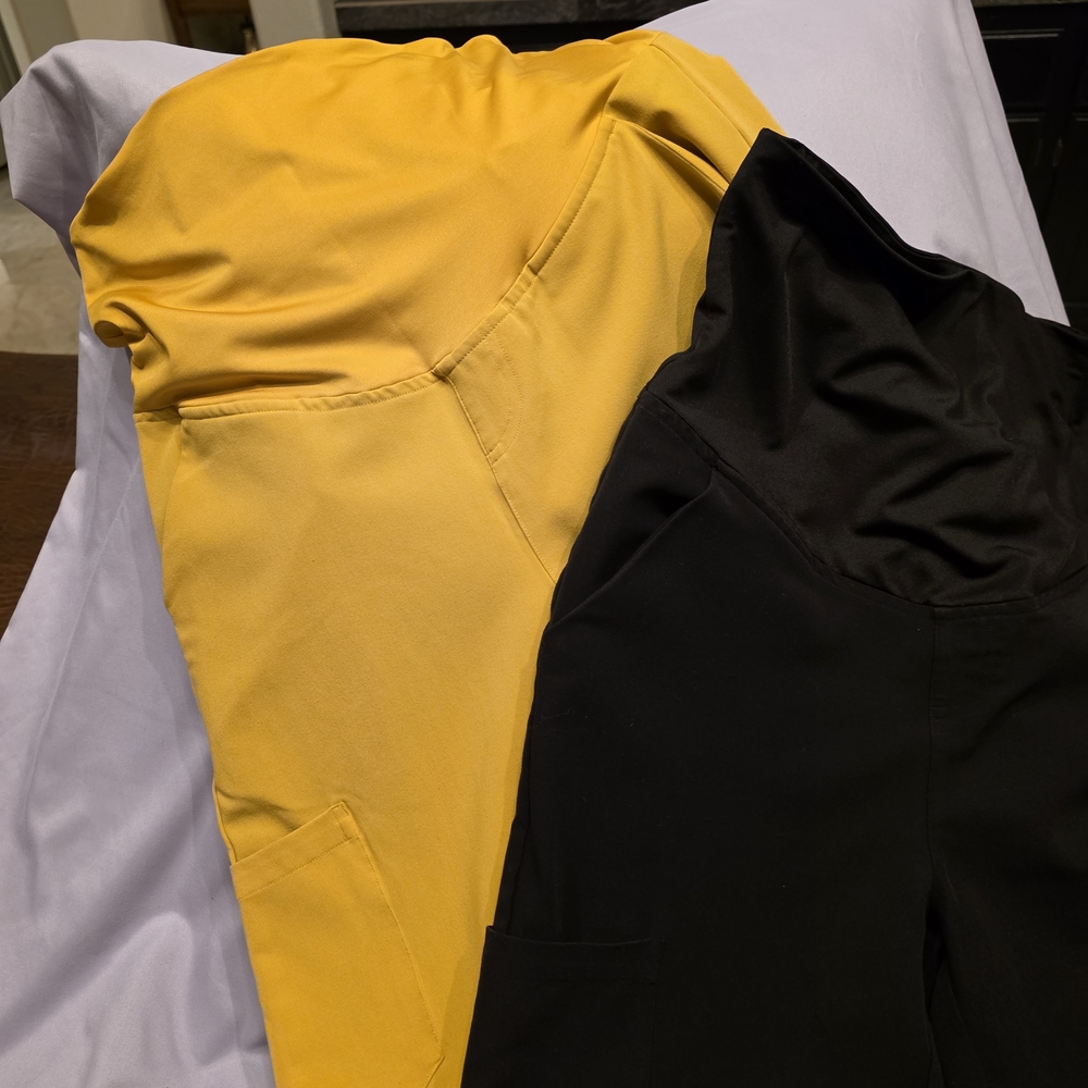 Mandala Maternity Scrubs. Sz. S. TWO pairs. 1 - gold. 1 - black. - Picture 2 of 7